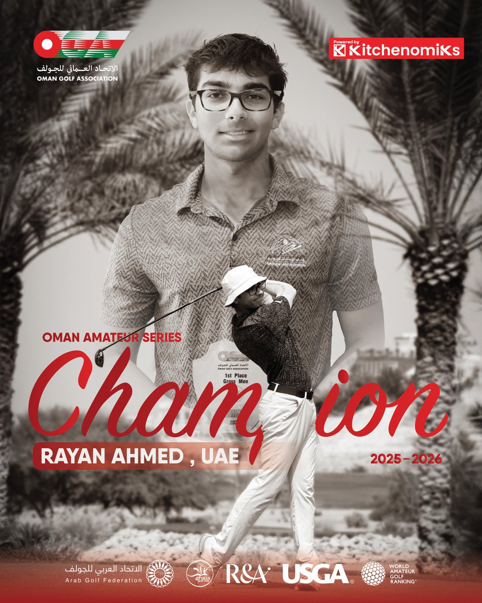 💐🏆🏌🏼‍♂️Alf Mabrook  Ryan Ahmed(UAE) on bagging the Oman amateur series at Ghala. Big shout out to all our sponsors , our FoodTech partner <a href="/kitchenomiks/">Kitchenomiks</a> and the greenkeepers at <a href="/GhalaGolfClub/">Ghala Golf Club</a> for curating a perfect course.
