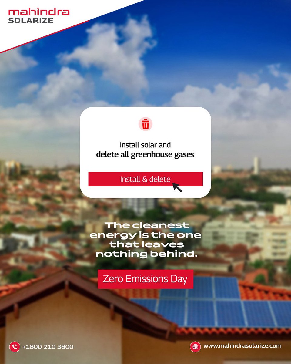 MSolarize's tweet image. This Zero Emissions Day, let’s commit to choices that don’t harm the environment. 

#MahindraSolarize #Solarize #ZeroEmissionsDay #SolarEnergy #SustainableEnergy #SolarPanels #RooftopSolar