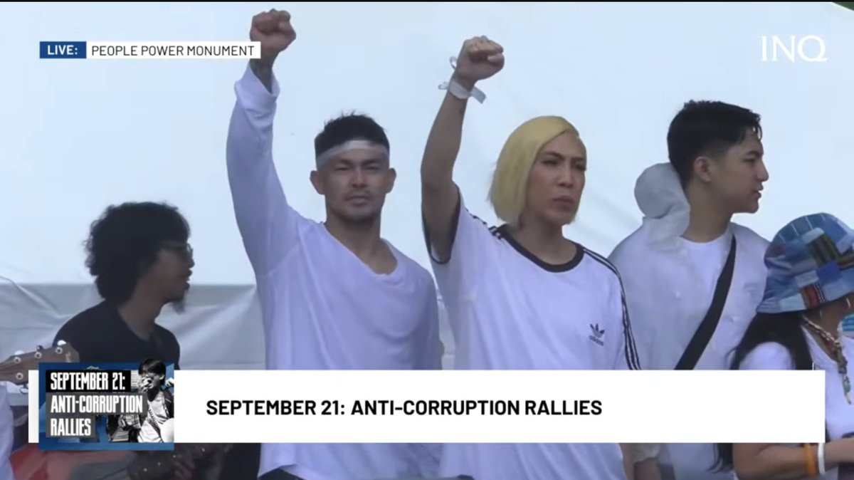 inquirerdotnet's tweet image. LOOK: “It’s Showtime” hosts Vice Ganda, Anne Curtis, Ion Perez and Darren Espanto, alongside Iza Calzado and Jasmin Curtis-Smith are now onstage of the “Trillion Peso March” rally at the EDSA People Power Monument.

· Watch our special coverage here: inqnews.net/Anticorruption…

·…