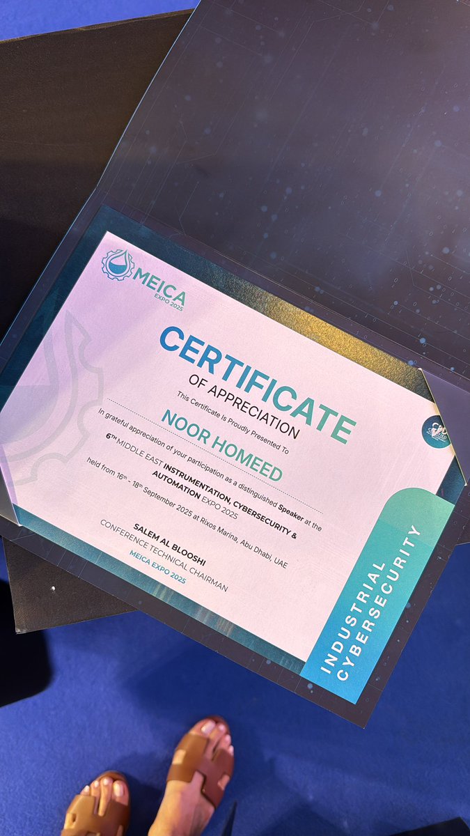 تشرفتُ بالمشاركة كمتحدثة في معرض الشرق الأوسط السنوي السادس للأمن السيبراني والأتمتة 2025 في أبوظبي، حيث قدمتُ جلسة بعنوان:

"Zero Trust Meets the Edge: Rethinking Cloud Security for ICS Infrastructure"🔒☁️

شكر خاص للحضور والمنظمين والرعاة لهذا المؤتمر، معرض.