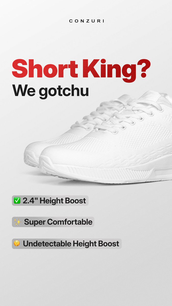 3 static ads worth stealing this week (and why they work).

1. “Short King? We gotchu” (Conzuri)

Awareness: Problem-aware → speaks directly to guys who feel insecure about height.

Desire: Confidence + “instant transformation” (2.4” height boost).

It's Very direct, no fluff.