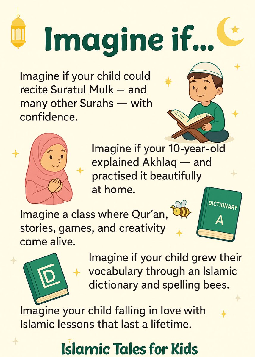Every child deserves an education that lights up their heart with faith, shapes their character with Akhlaq, and fills their mind with knowledge that lasts a lifetime. At Islamic Tales for Kids, this is exactly what we do — in a way that is fun, engaging, and unforgettable.

✨
