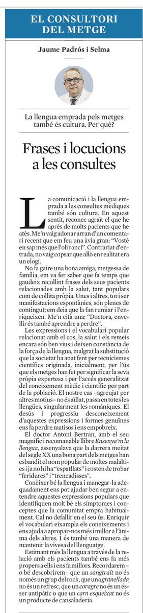 A la consulta s’aprèn molt!
#frasesdepacients <a href="/jaumepadros/">Jaume Padrós</a>
