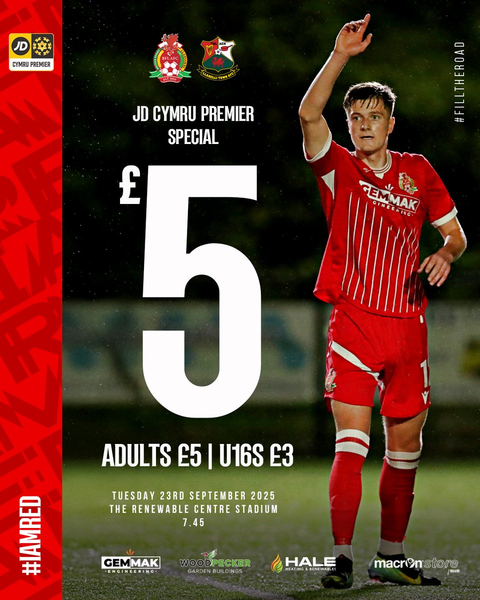 Cymru Premier. Under the lights. For a fiver.  
Hands up if you want to watch #JDPremierLeague football for a fiver? 

All adult tickets for the visit of <a href="/LlanelliReds/">Llanelli Town AFC</a> on Tuesday evening are £5, U16s £3  

Tickets available with fast track entry. 
app.fanbaseclub.com/Fan/Tickets/Se…