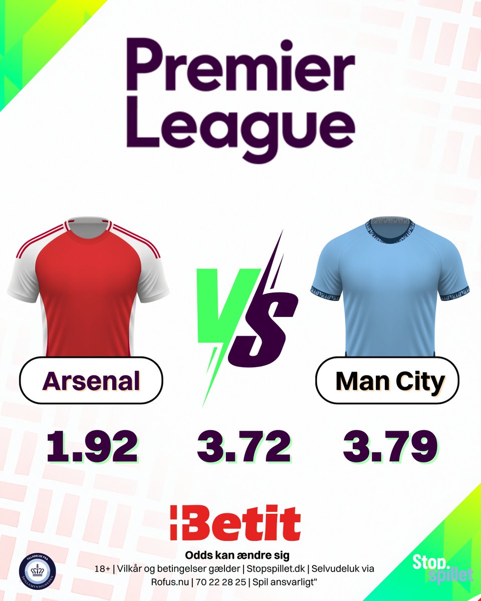 ⚽️ Premier League showdown! ⚽️
Arsenal 🆚 Man City – hvem tager sejren i topbraget? 🔥