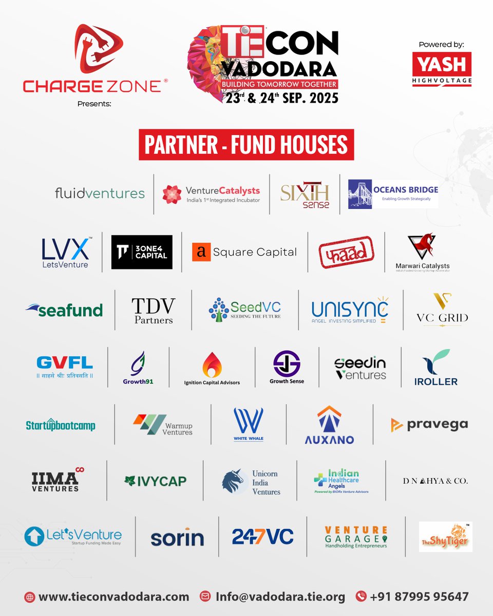 tievadodara's tweet image. A world of funding opportunities awaits! 🚀

We're thrilled to unite with a phenomenal network of Partner Fund Houses for #TiEConVadodara2025. Their collective support provides startups with the capital they need to scale.

Join us on Sept 23rd &amp;amp; 24th!

#FundingPartner #Startup