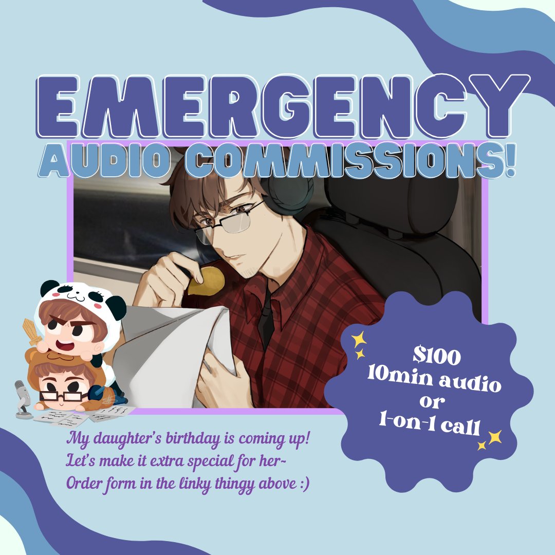 My daughter's birthday is coming up and she's just been having such a bad time as of late. I wanna make her big day EXTRA special, so... emergency commissions are back open!

forms.gle/A2DinZZrf57xXU…