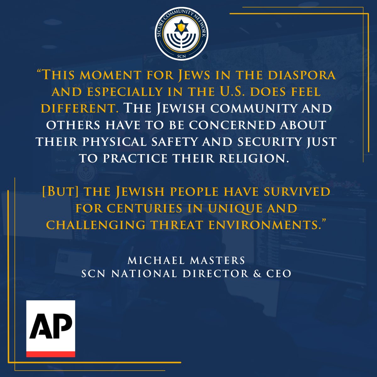 Official_SCN's tweet image. @MichaelGMasters spoke to @AP @CraryAP on a range of topics, including our communities’ resilience as we approach the High Holidays and SCN’s groundbreaking new white paper, Weapons at Worship.
