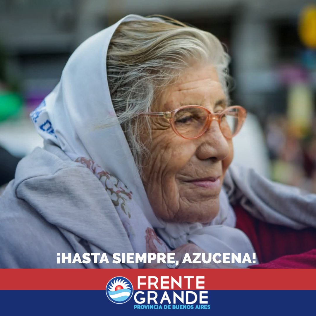 Nuestra Madre de Plaza de Mayo, Azucena Díaz, cambió de casa.
Ejemplo de amor, coraje y dignidad, su lucha queda grabada en nuestra memoria colectiva y su abrazo en el corazón de nuestro Pueblo.
HLVS 🤍