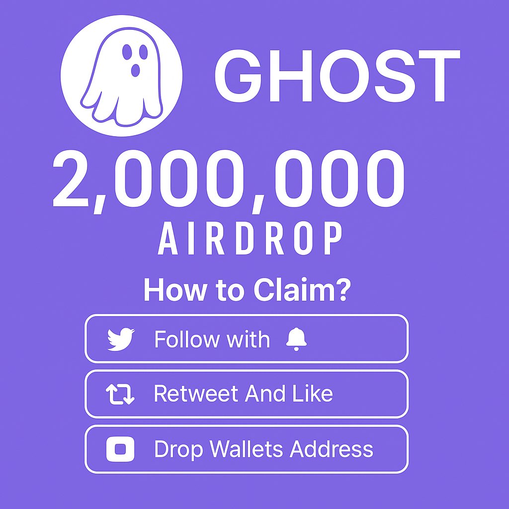 CLAIM 2,000,000 $GHOST 

STEP 1 : 💟 &amp; 🔁 + Follow 🔔

STEP 2 : Drop your $SOL wallet

First 1500 wallets gets guaranteed airdrop 👀
#SolanaAirdrop