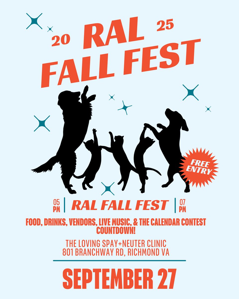 🍂 Fall Fest is 1 week away! 🍂
📅 Sat, Sept 27 | 5–7 pm
📍 The Loving Spay+Neuter Clinic

Music, vendors, food, and the big Calendar Contest finale. It’s going to be a blast! 🧡