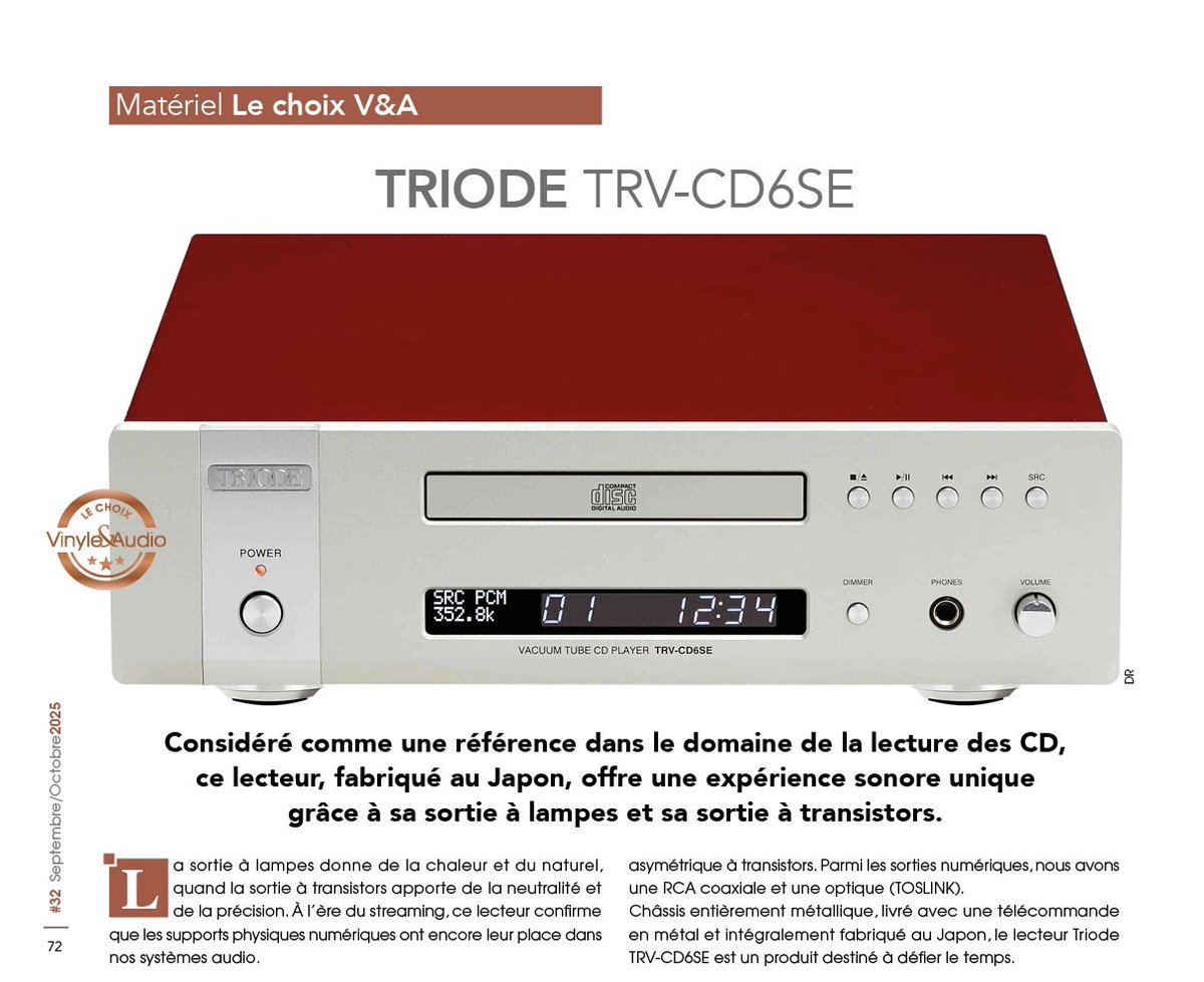VinyleAudio's tweet image. #Matériel Le choix V&amp;amp;A : TRIODE TRV-CD6SE 🇯🇵 Référence dans le domaine de la lecture des CD, ce lecteur, fabriqué au #Japon, offre une expérience sonore unique grâce à sa sortie à lampes et sa sortie à transistors. À retrouver dans le 32e numéro de @VinyleAudio - en kiosques !