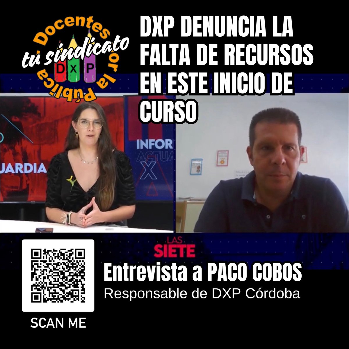 📺🎤 ENTREVISTA EN 7TV ANDALUCÍA a PACO COBOS, responsable de DXP Córdoba🎤📺

🚨 DENUNCIAMOS LA FALTA DE RECURSOS🚨
👉 RECORTES ENCUBIERTOS ❌💶

🗣️ Como sindicato seguimos ALZANDO LA VOZ 🔊✊ por una ESCUELA PÚBLICA:
7tvandalucia.es/video/magazine…

🍊🧡 DXP 🧡🍊