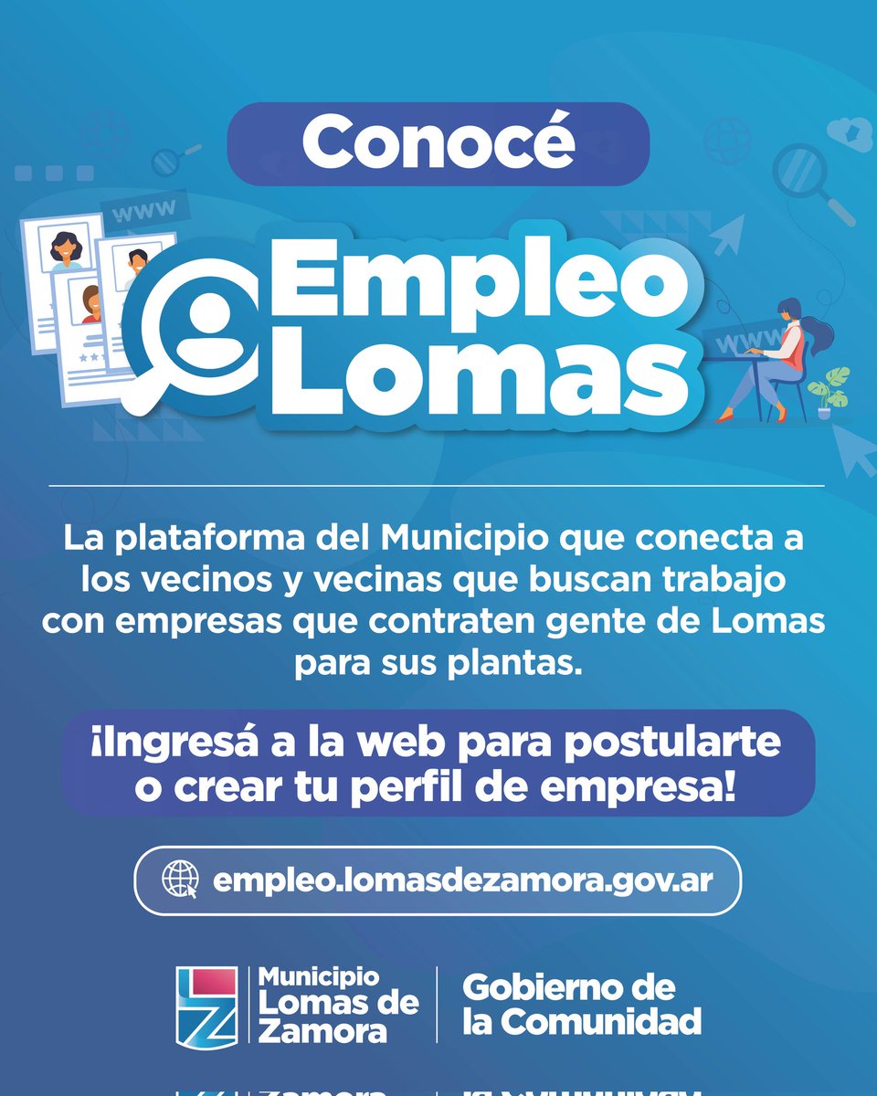 🙌🏼👩🏼‍💼🧑🏻‍💻👩‍🏭 ¿CONOCÉS EMPLEO LOMAS? 

💪🏻 La plataforma del Municipio que conecta a los vecinos que buscan trabajo con aquellas empresas que necesitan sumar gente a sus plantas. 

#ComunidadLomas