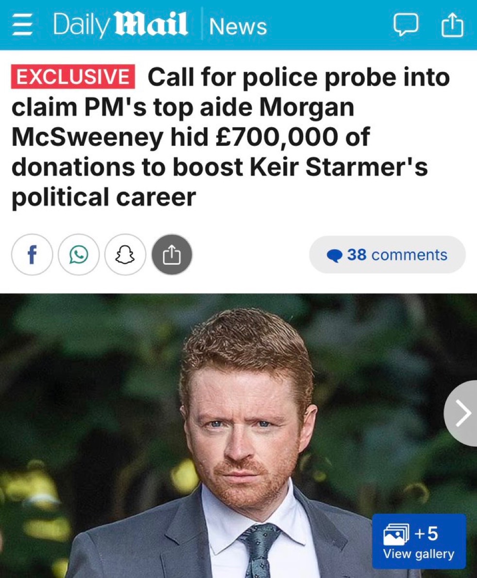 🚨 NEW: Keir Starmer’s right-hand man, Morgan McSweeney, accused of hiding £700,000 in donations to fuel Starmer’s political career.

The man lecturing Britain on “integrity” is up to his neck in sleaze.