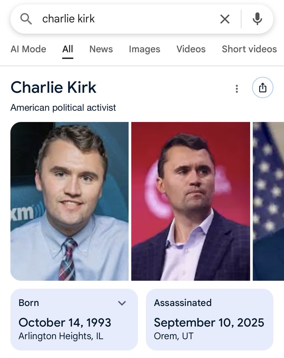 🚨 BREAKING: I’ve just been informed that my post noting Melissa Hortman was listed as “assassinated” while Charlie Kirk wasn’t was flagged and brought to Google’s Government Affairs team.

They have now updated Charlie’s page and said they appreciated it being pointed out.