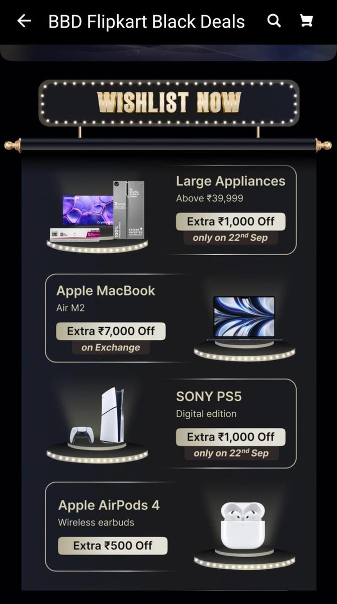 #FlipkartBLACK perks are next-level!  
#BigBillionDays Early Access + ₹500 off Apple AirPods 4 ANC during Big Billion Days!  
Shopping 24 hours before everyone else feels premium.  
🔗 flipkart.com/flipkart-black…