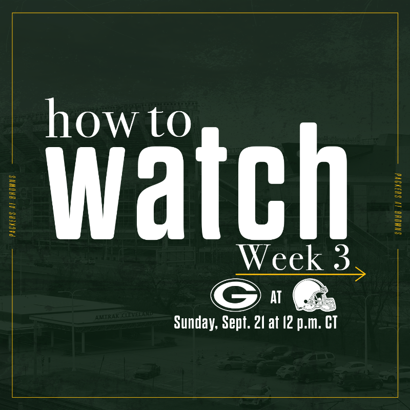packers's tweet photo. How to watch Packers at Browns

⏰ 12 p.m. CT
📍 Cleveland
📺 FOX
📻 https://t.co/5AXrZ49Nk6
📱 https://t.co/d8s8pBJuFb
