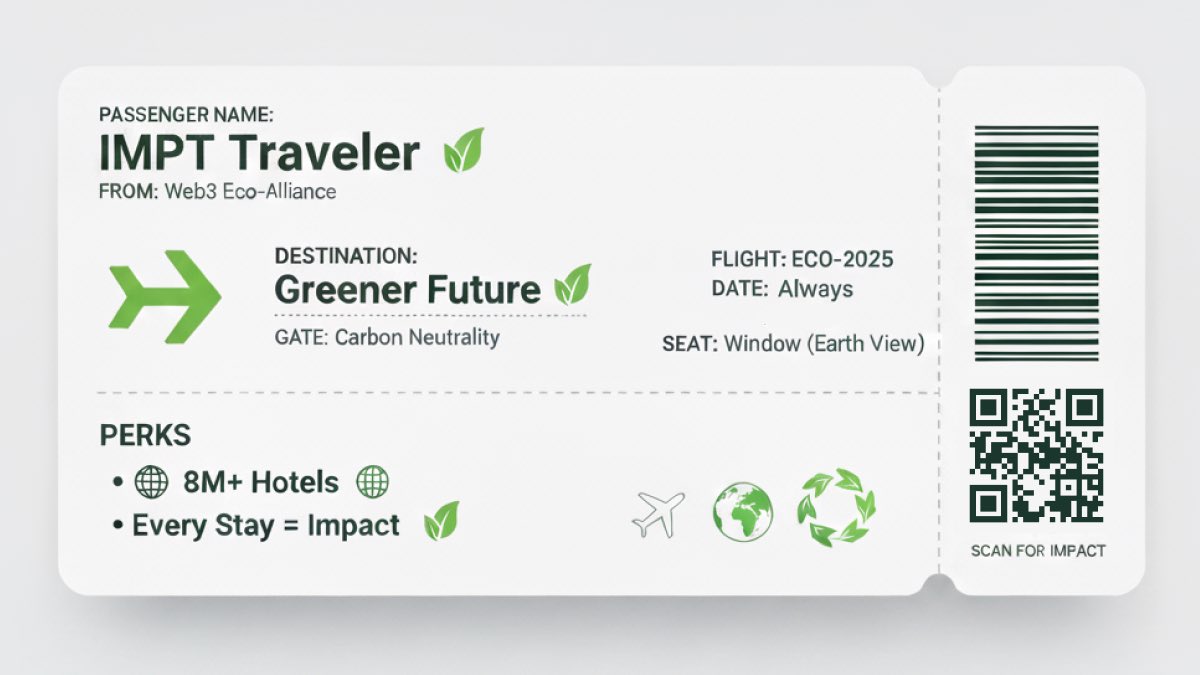 IMPT_token's tweet image. 🌍 Web3 isn’t only charts and trading.
It can be 8M+ hotels at your fingertips 🏨, booked with IMPT.

And the best part? Every booking = real-world impact 🌱

If you could pack your bags and take your next trip anywhere tomorrow… where would you go? ✈️

#IMPT #Web3 #GreenCrypto