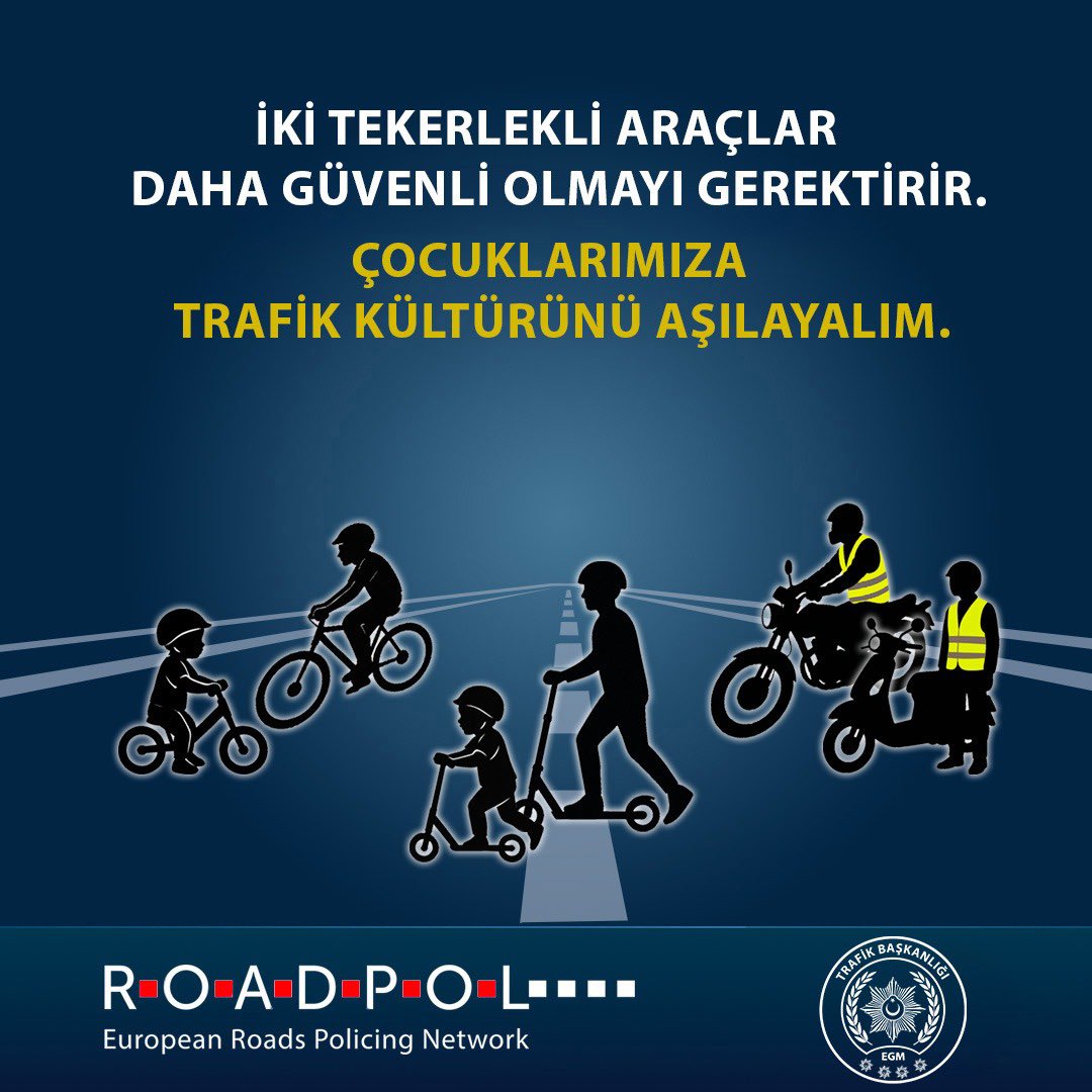 Çocuklar, yayalar, bisiklet ve motosikletlilerin daha hassas yol kullanıcıları olduğunu unutmayalım. Çocuklarımızı iyi yetiştirmenin önemli bir unsuru da trafik kurallarına uyarak iyi örnek olmaktır.

<a href="/roadpol_eu/">@ROADPOL_EU</a>  
#roadpolsafetydays #zeromeanslife #roadsafety #leadbyexample