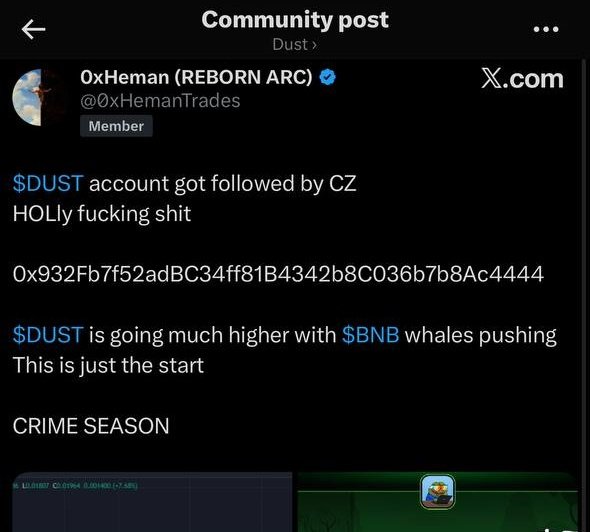 5x from entry..
Apparently $dust got followed by CZ