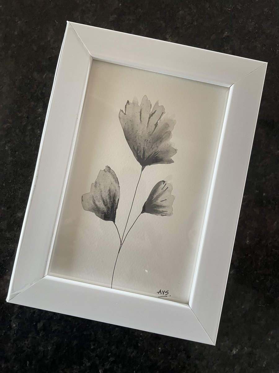 last few years as I have been jamming with my seven year old with drawing and coloring; it has made me curious about water color painting myself. this one was just black color and water. 

framing one is a first; but felt great