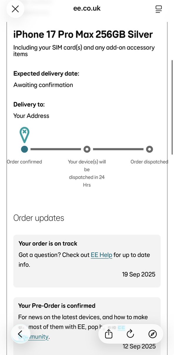 _ch4w_'s tweet photo. @EE is it likely for an arrival before Thursday or Thursday morning because it’ll be my luck it turns up on the Friday when i’m away as that would be my 14th day of waiting like I was told, I would ideally like to get it before then so I shall keep my fingers crossed 🙏🏻 https://t.co/ferZ0Qdos4