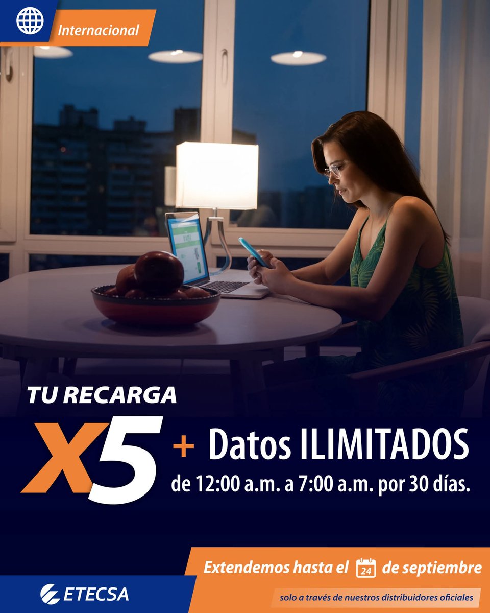 #ETECSA 🌍✈️
EXTENDEMOS la promoción internacional. ¡Ahora tienes hasta el 24 de septiembre para aprovecharla!
No dejes que se te escape.#RecargaInternacional