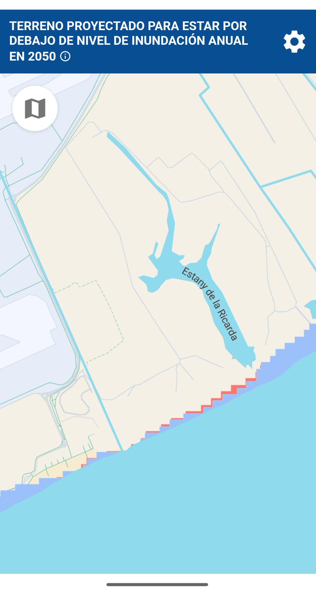 En aquesta predicció oficial es mostra com la zona de l'Estany de la Ricarda del delta del Prat de Llobregat es veurà afectada el 2050 per l'augment del nivell del mar degut al canvi climàtic.

No penso votar a cap partit, A CAP, que no proposi accions de futur, decreixement!