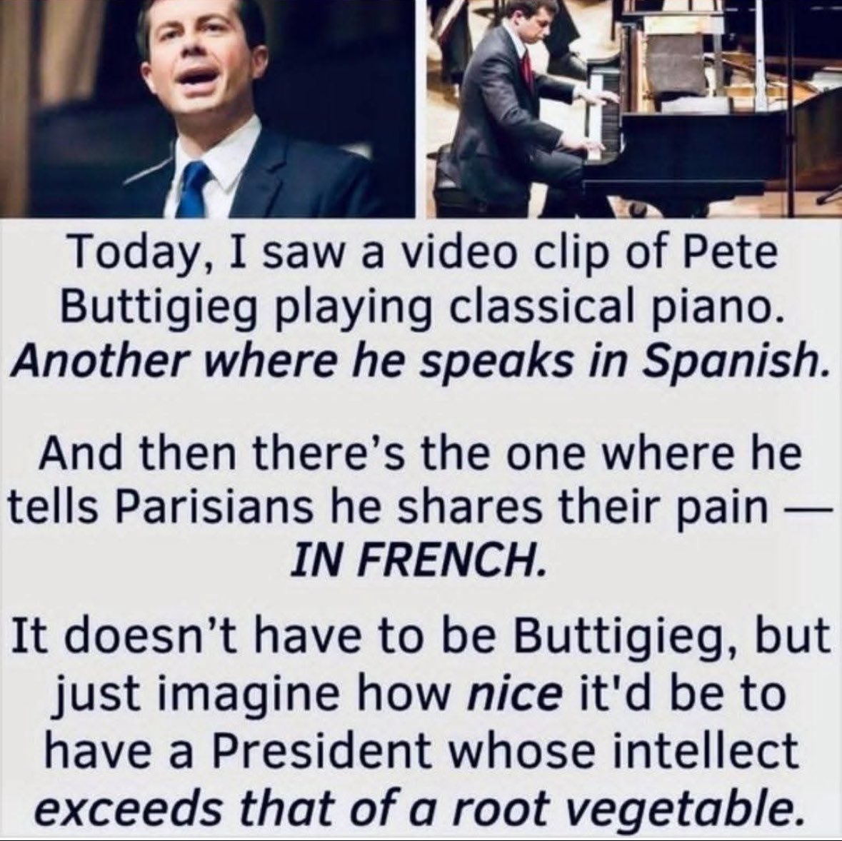 It certainly would be refreshing to have an intelligent, cultured, caring, compassionate individual as our President instead of a low IQ temper tantrum toddler! 🙄
