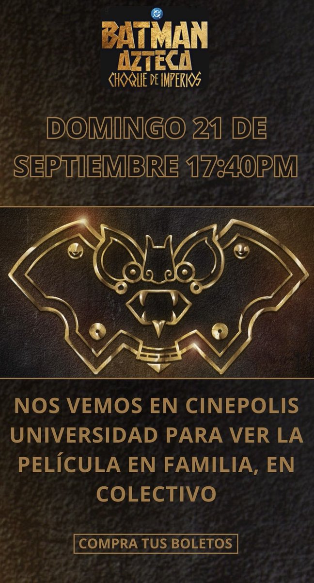 horacioGR69's tweet image. Banda que quiera ver #BatmanAzteca en colectividad. Nos vemos hoy 5:30pm en @Cinepolis Universidad en CDMX. 
@helloanima @MasQueCineLatam 
#BatmanAzteca #AztecBatman