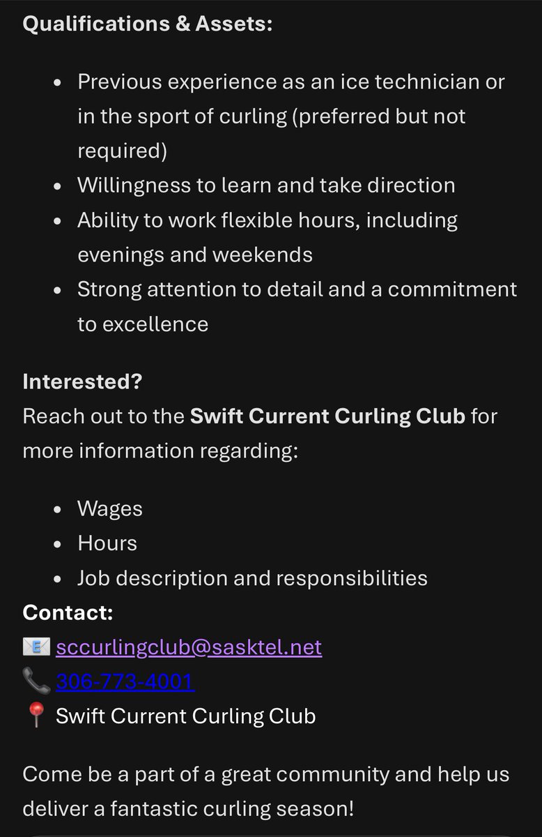 We’re Hiring

On Ice Staff
Lounge Staff

No experience necessary

Contact Swift Current Curling Club for more details.