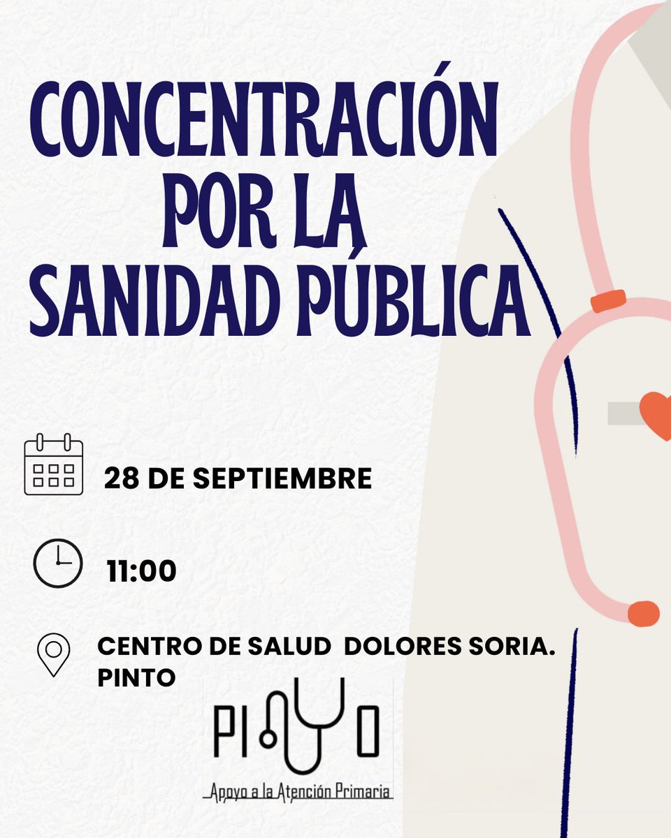 🗓 Domingo, 28 de septiembre
⏰ 11:00 horas
🧭 Centro de Salud Dolores Soria