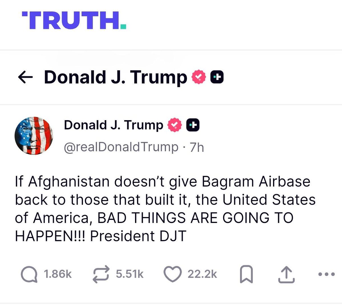 After the recent end of two decades of occupation, Trump threatens Afghanistan to ‘give back’ Bagram Airbase to the US. How many more wars can the US manage? Is this also America First?