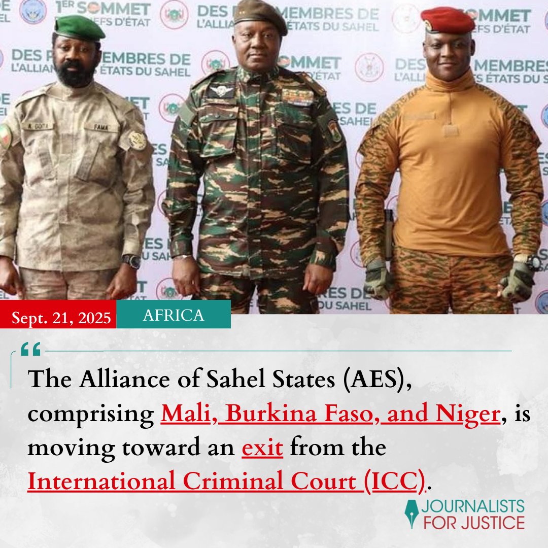 📢#Mali, #BurkinaFaso, and #Niger, plans to withdraw from from the #ICC. Seeks to set up a Sahelian Criminal Court for Human Rights to prosecute:

▪ International crimes — genocide, war crimes;
▪Organised crime and terrorism
<a href="/IntlCrimCourt/">Int'l Criminal Court</a> <a href="/CIJ_ICJ/">CIJ_ICJ</a> <a href="/hrw/">Human Rights Watch</a> <a href="/africareport/">Africa Report</a>