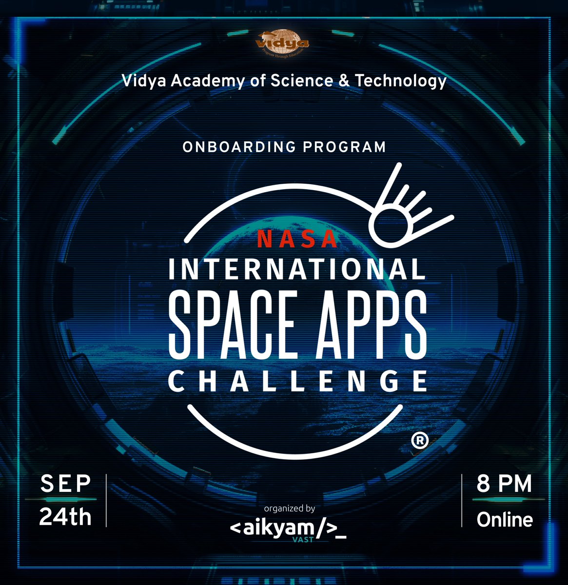 🚀 NASA International Space Apps Challenge 2025🛰️

To guide students, <aikyam/>_ is hosting an online onboarding session covering the hackathon overview, challenge themes, and the registration process.

Registration Link : luma.com/l6l2b696

On 24th September, 8 PM