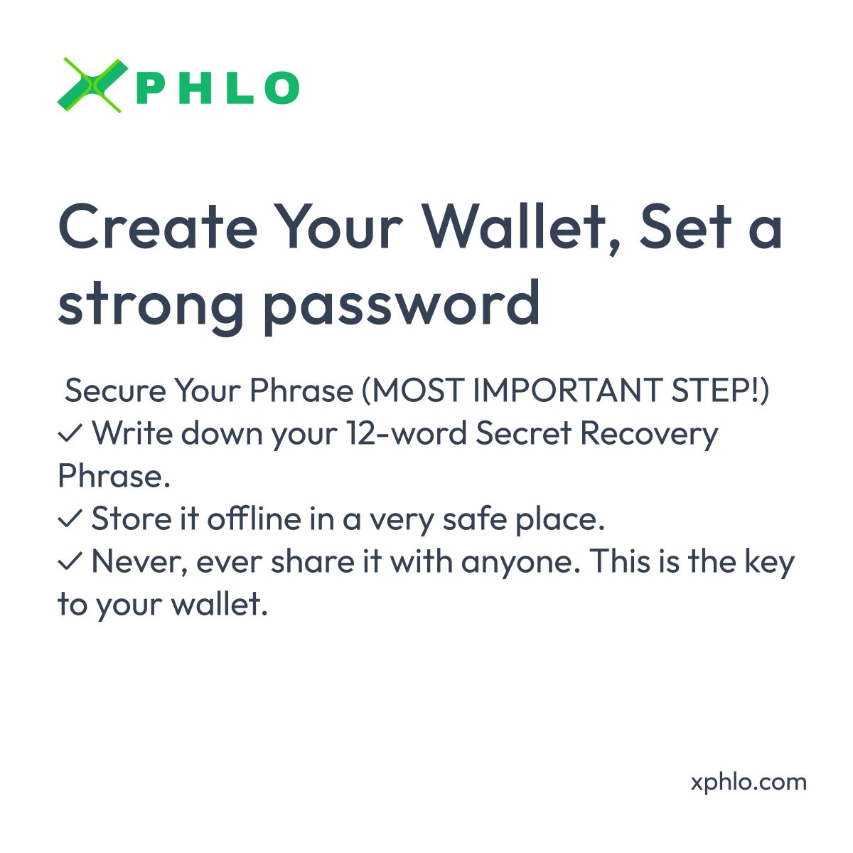 xPhlo2025's tweet photo. Step 3: create your wallet and safeguard your recovery phrase — the single most important key to your XPHLO. 
Protect your access. Protect your XPHLO. 

#XPHLO #Web3 #CryptoWallet #TokenIssuanc https://t.co/tuP1SOjuhn