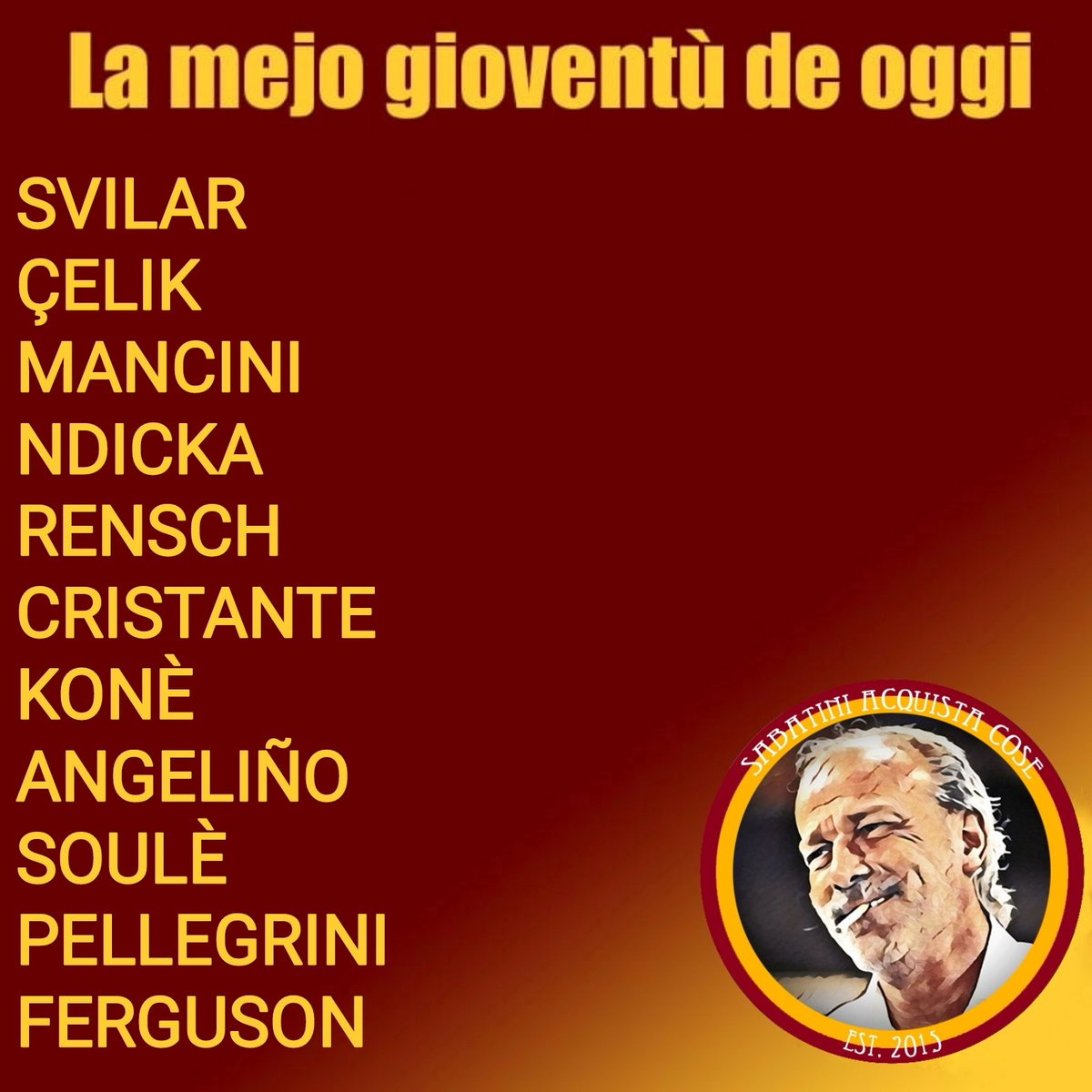 #LazioRoma
#FormazioneUfficiale
#ASRoma
#SerieA
#StadioOlimpico
#DAZN
<a href="/OfficialASRoma/">AS Roma</a> 
#SabatiniAcquistaCose