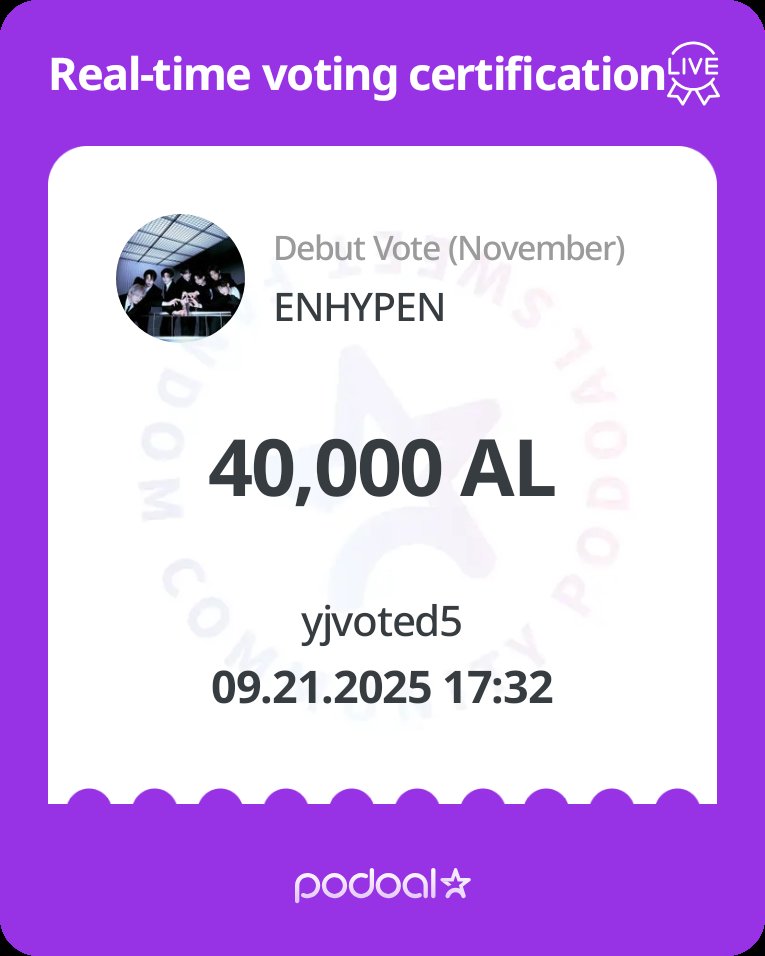yjvotes's tweet image. 🎯 Target: 5,900
✅ Reached: 5,840

+40 new participants joined with proofs.

We cast 40,000 AL.

🎉 Congratulations! 🎊