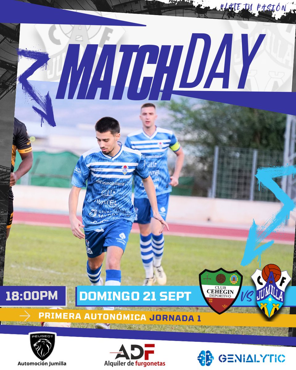 📅⚽️ Hoy no es un domingo cualquiera. ¡Hoy empezamos la temporada 25/26!

⏰ 18:00h
🆚 C. Cehegín Deportivo
🏟️ Polideportivo Municipal ‘Almarjal’
📝 Jornada 1

🙌 ¡Vamos a empezar sumando de a tres fuera de casa! ¡Se puede, Jumilla!

#JumillaHabitacasa #JumillaACF #Jumilla #Fútbo