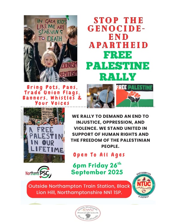Kick Racism out of Northampton Protest Thurs 25th Sept &amp; Stop the genocide protest 6pm Fri 26th Sept Northampton Train station mailchi.mp/2b37afaef3ac/s…