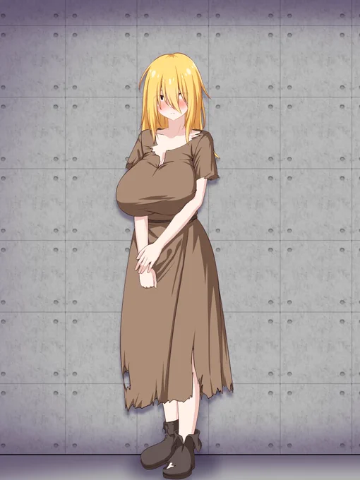 痴女モノゲームのNPC010 「 浮浪者 」ちゃん 不健康な色白を目指してみたけど、おっぱいが大きくなっちゃって全然不健康感のない爆乳娘になってしまった……。