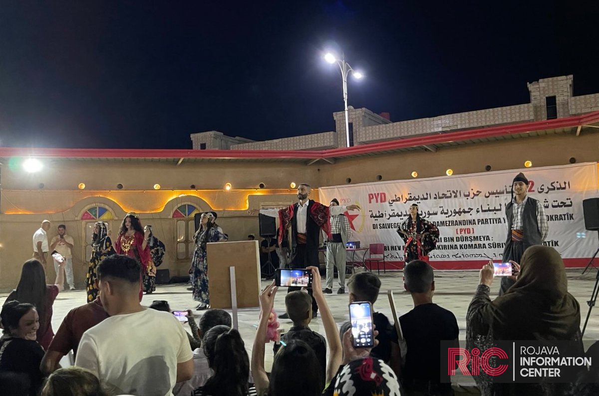 RojavaIC's tweet image. Yesterday, celebrations were held throughout NES for Democratic Union Party’s (PYD) 22nd anniversary. The political party put out a statement reflecting on its work & ongoing focus on addressing political & social challenges in Syria.
Rashid Ahmed, PYD member from Afrin, told…