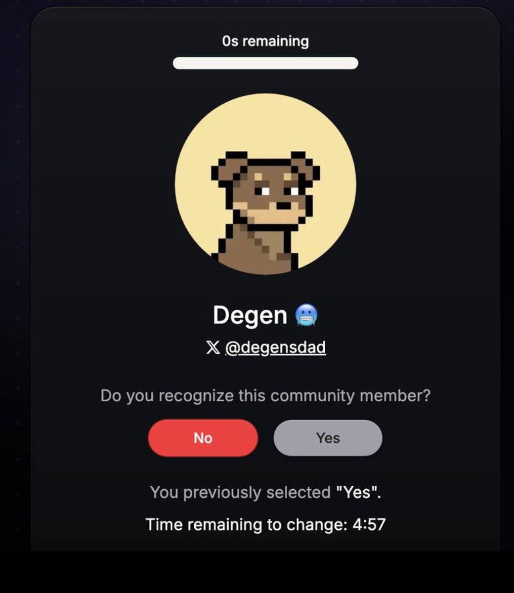 degensdad's tweet image. You are here because #Monadrecognizer redirects you 

I know it&apos;s hard to press #YES because you don&apos;t know me

I&apos;m a degen, the degen who loves the art, joined web3 back in 2021 with NFT meta !

The recognizer helps to connect and make a familia

Press #YES and leave a comment