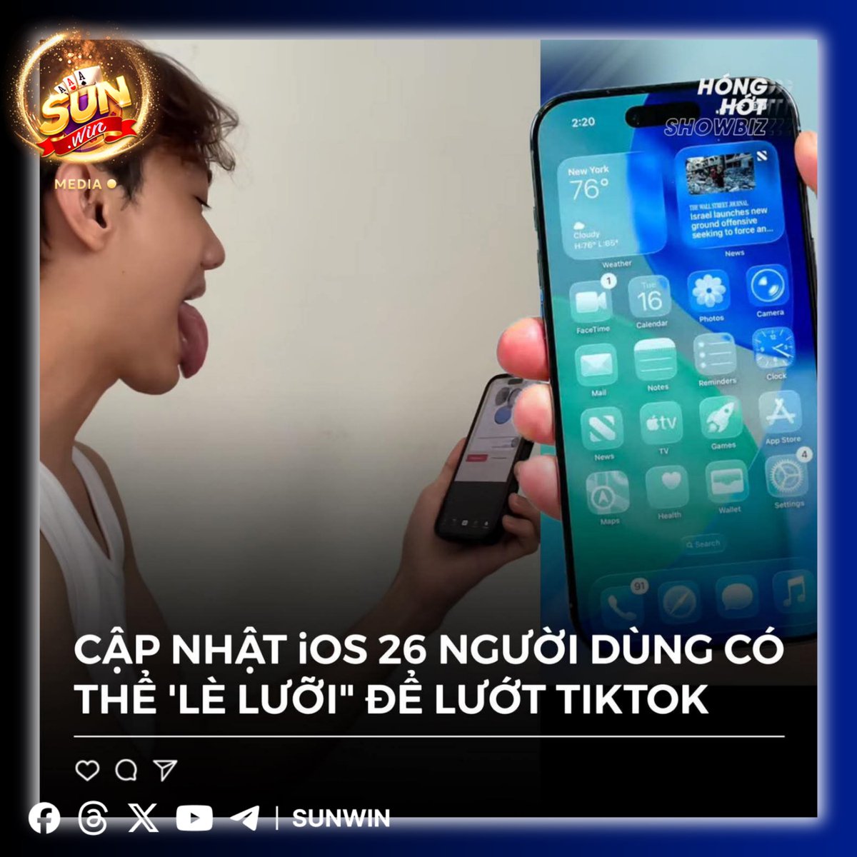 sunwinshowbiz's tweet image. 🚨 iOS 26 Hot Trend 🚨
Giờ đây bạn chỉ cần lè lưỡi 😛 là TikTok tự lướt, không cần tay nữa 🤯

📌 Cách bật:
Cài đặt ⚙️ → Trợ năng ♿ → Theo dõi đầu 👤 → chọn Lè lưỡi 👉 Cuộn xuống 📲

#iOS26 #TikTok #HeadTracking 

#tinshowbiz #xuhuong #sunwinshowbiz #sunwin