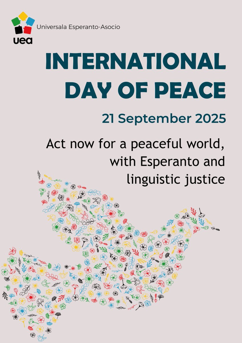 EsperanticSF's tweet image. The Esperantic Studies Foundation stands with the Universal Esperanto Association as we celebrate International Peace Day and the European Day of Languages together in this Week of Languages and Peace.