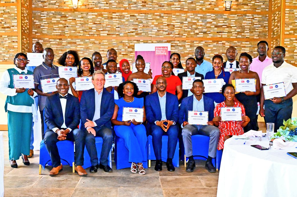 Ministry of Finance (@mofpedu) on Twitter photo 12TH GRADUATION CEREMONY FOR YOUNG LEADERS FORUM 2025:
PSST <a href="/rggoobi/">Ramathan Ggoobi</a> was yesterday the Guest of Honour at the 12th graduation ceremony of the Young Leaders Forum at Esella country hotel.
Ggoobi congratulated the 22 graduands for completing the course and also emphasized the 12TH GRADUATION CEREMONY FOR YOUNG LEADERS FORUM 2025:
PSST <a href="/rggoobi/">Ramathan Ggoobi</a> was yesterday the Guest of Honour at the 12th graduation ceremony of the Young Leaders Forum at Esella country hotel.
Ggoobi congratulated the 22 graduands for completing the course and also emphasized the