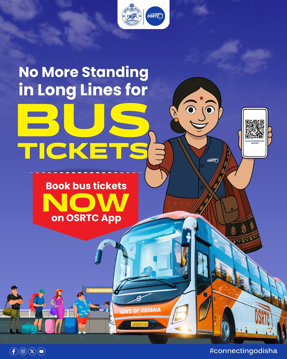 OSRTC_Odisha's tweet image. Bus Tickets at Your Fingertips!
Say goodbye to long ticket lines & travel hassle free with the OSRTC App. Enjoy a quick, secure, and seamless booking experience while staying connected across Odisha.
#connectingodisha #osrtcforall