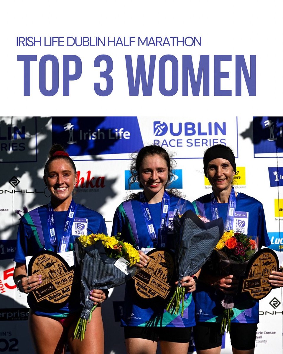 Massive congratulations to our Top 3 Women at the <a href="/IrishLife/">Irish Life</a> Dublin Half Marathon this morning 🎉

1️⃣ Caitlyn Harvey 01:18:42
2️⃣ Maebh Brannigan 01:18:53
3️⃣ Fiona Stack 01:21:23

Serious performances! 💪🏻💪🏻

#IrishLifeDublinRaceSeries