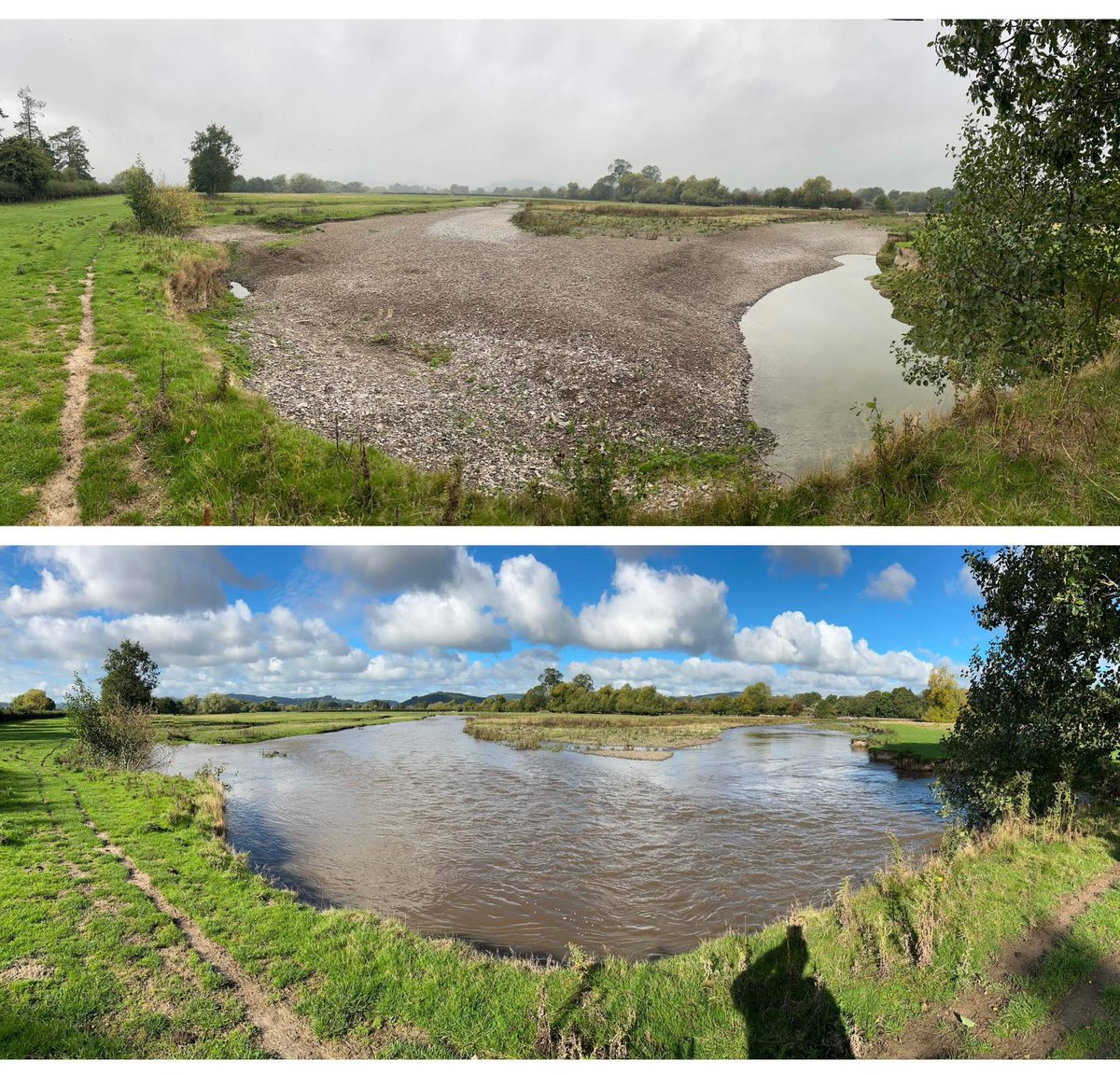 Upper River Teme has reemerged from its Summer break.

24 hours apart pics by Mark Gorry via Facebook